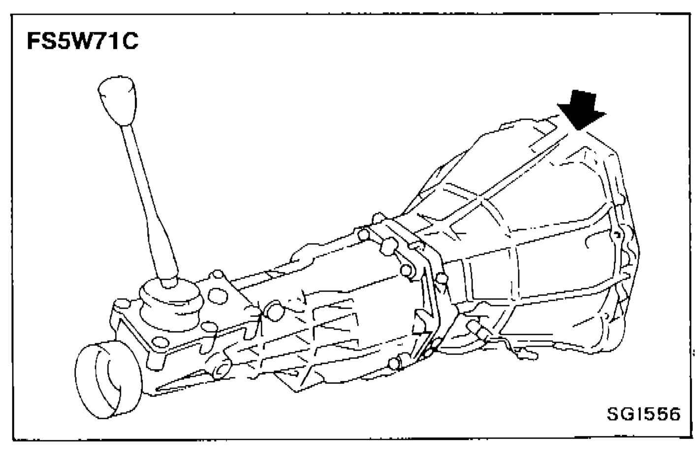 FS5W71C manual transmission with arrow indicating transmission number location