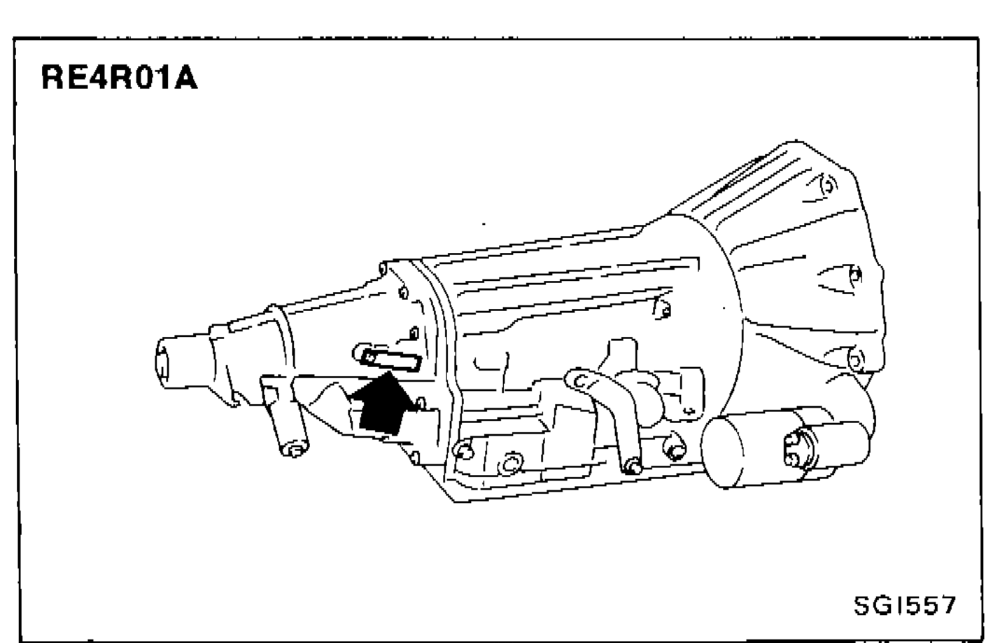 RE4R01A automatic transmission with arrow indicating transmission number location