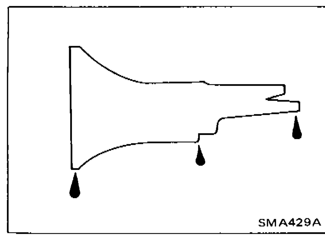 Manual transmission showing oil leakage check points indicated by arrows