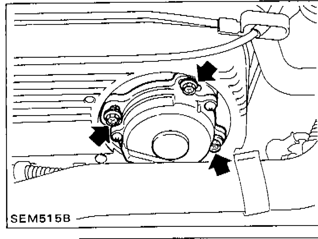Crank angle sensor location on timing belt cover with alignment mark arrows indicated
