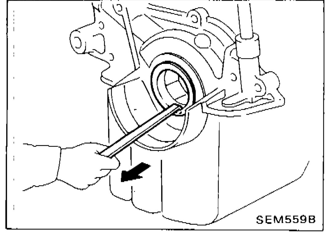 Illustration showing front oil seal removal using a suitable tool