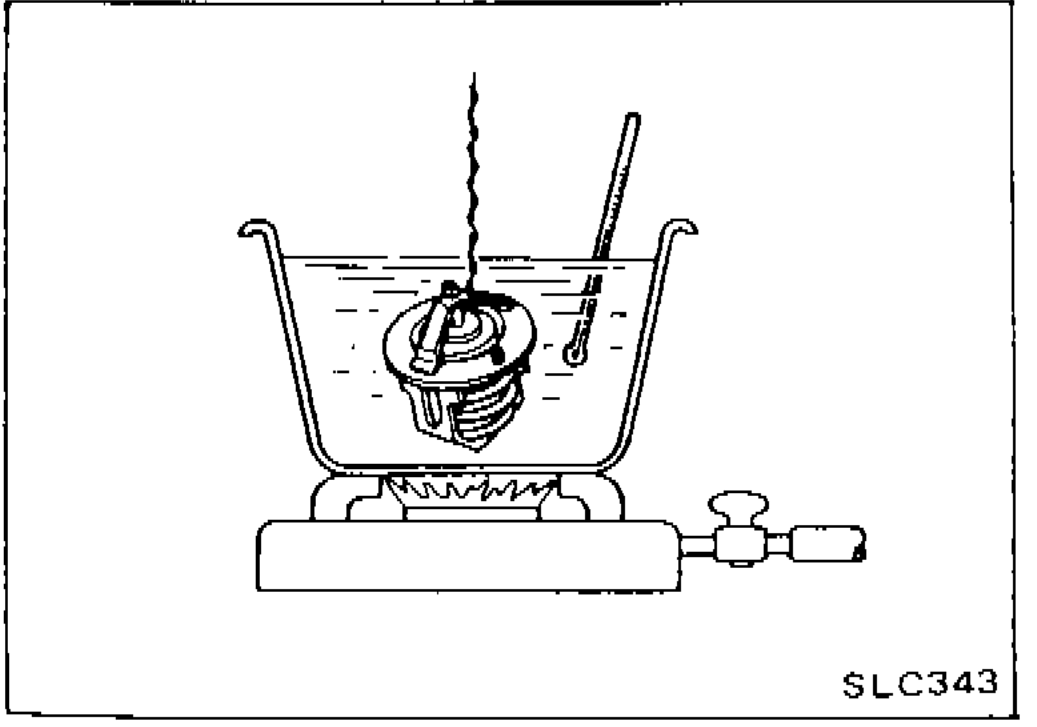 Thermostat submerged in water container being heated to check valve opening temperature and maximum valve lift