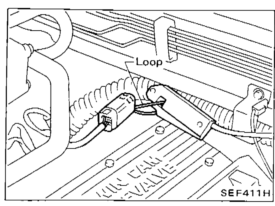 Engine bay showing loop wire clamped for pulse-type tachometer (Method A)