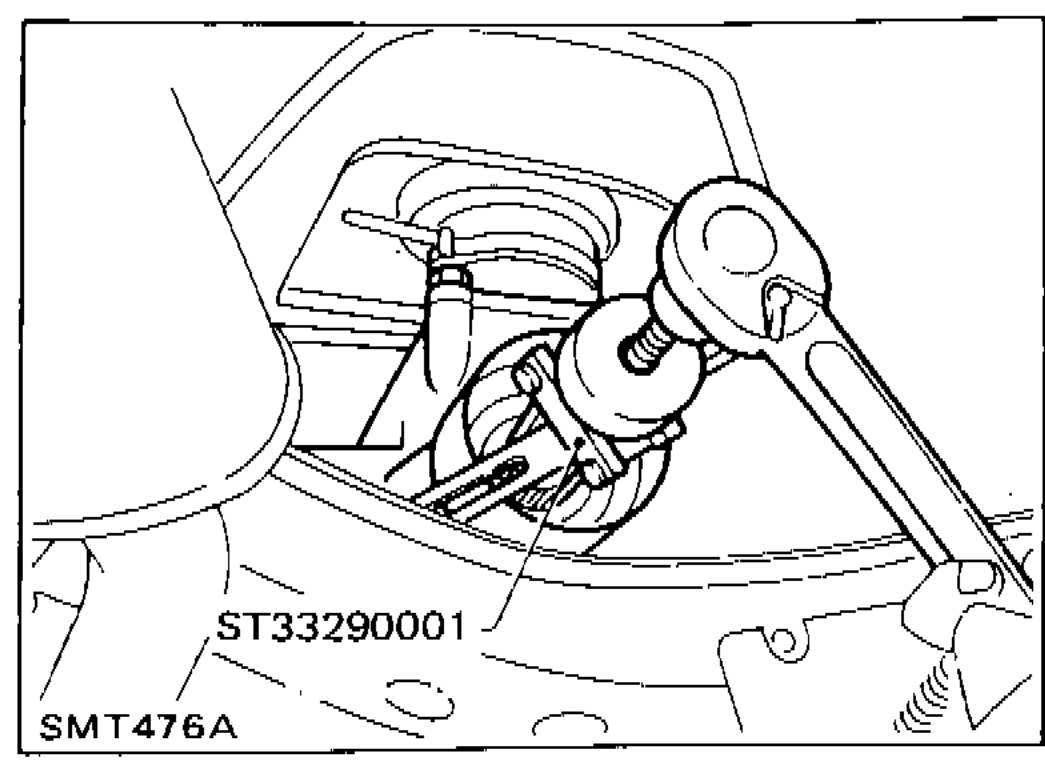 Tool ST33290001 being used for rear oil seal removal