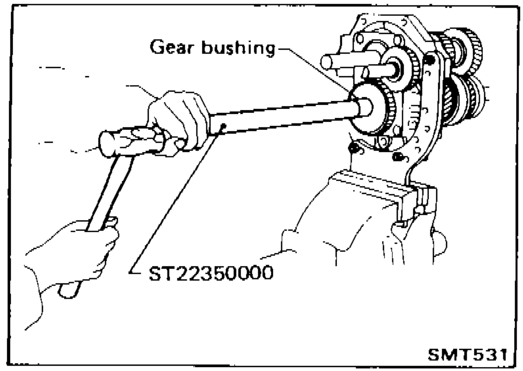 Installation of O.D. gear bushing using tool ST22350000