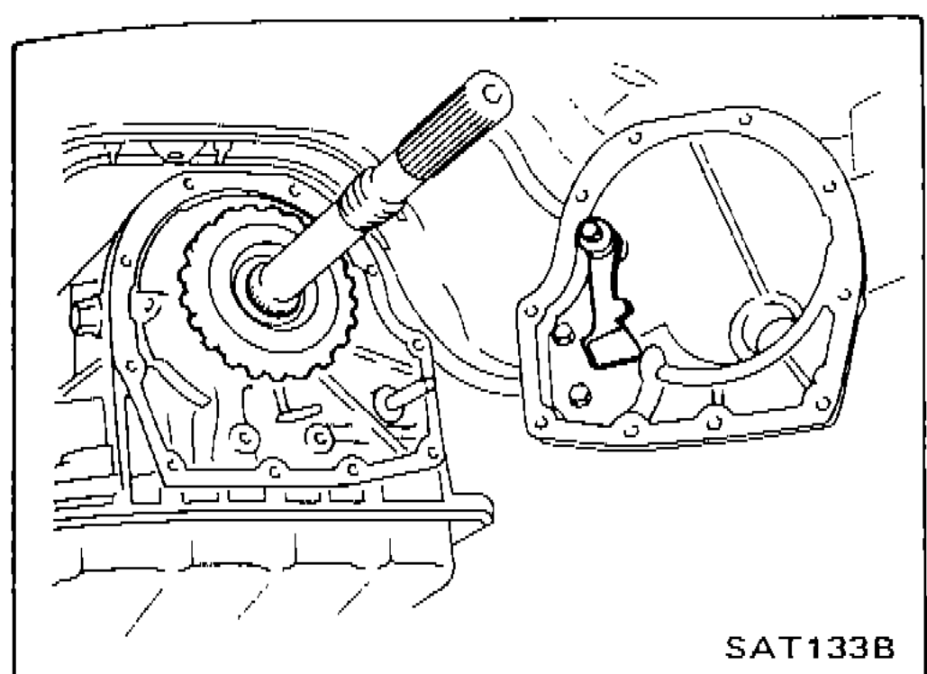 Rear extension removal from transmission case showing parking components