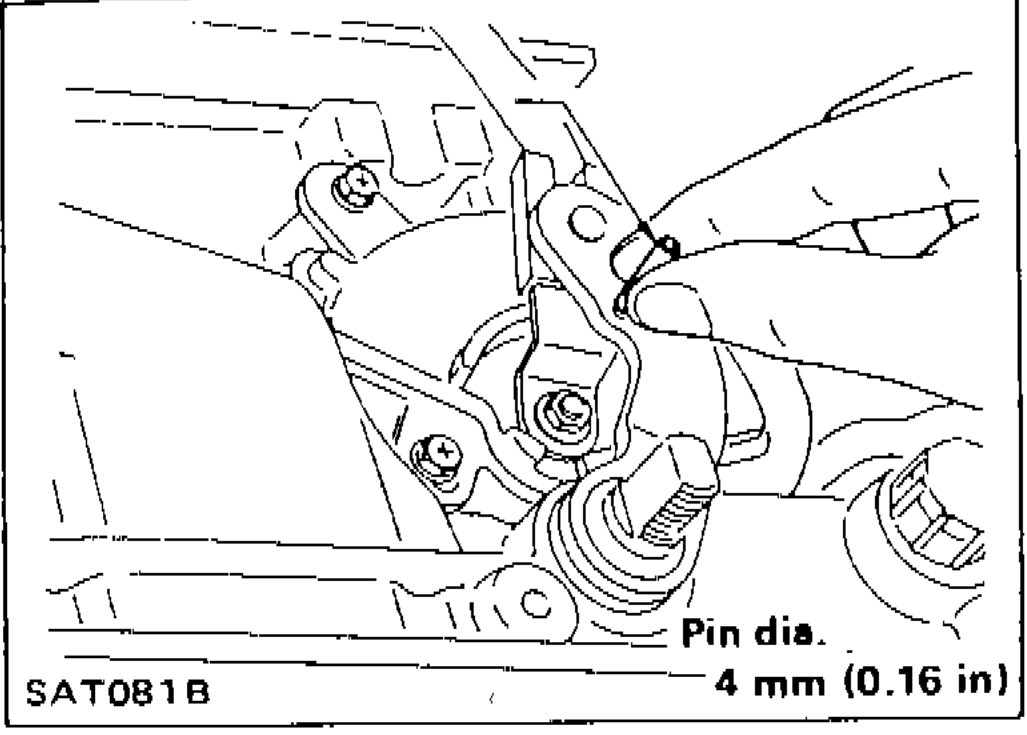 Pin insertion into inhibitor switch and manual shaft adjustment holes. Pin dia. 4 mm (0.16 in)