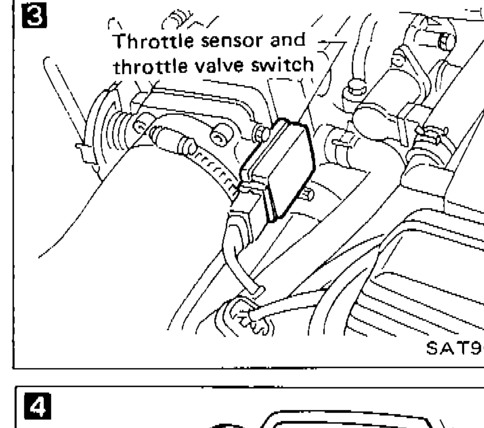 Photo/illustration showing throttle sensor and throttle valve switch location on engine