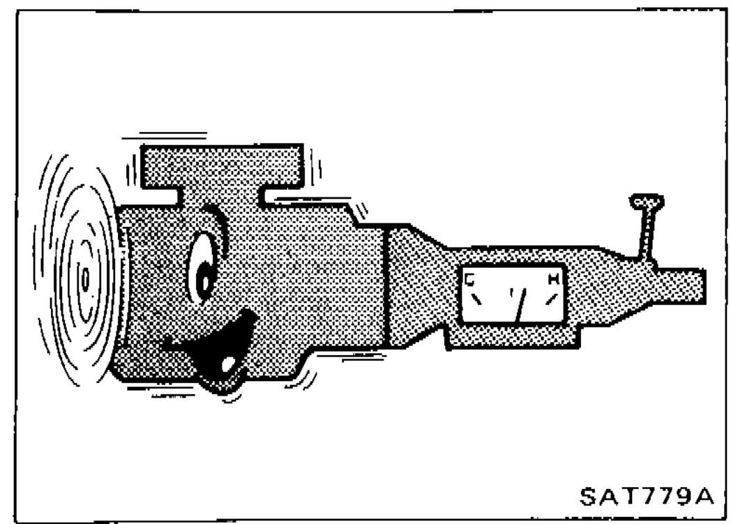 Illustration showing vehicle with vibration/noise indicators and fluid check area