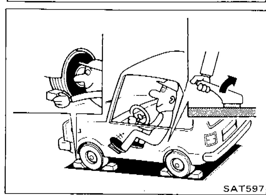 Vehicle with driver applying brake pedal while wheels are blocked, illustrating stall speed line pressure test procedure setup
