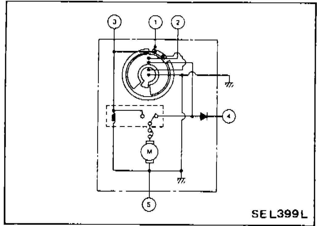 Headlamp motor connector terminal layout diagram showing terminal numbers 1-5