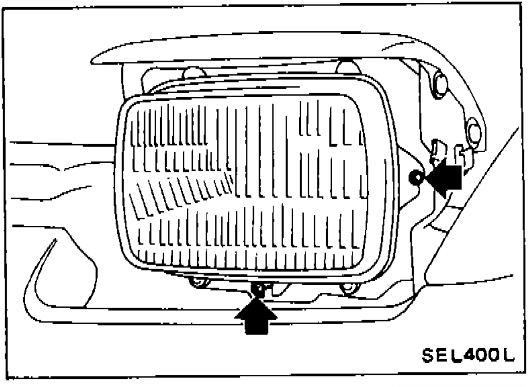 Headlamp unit showing adjusting screw locations for aiming adjustment