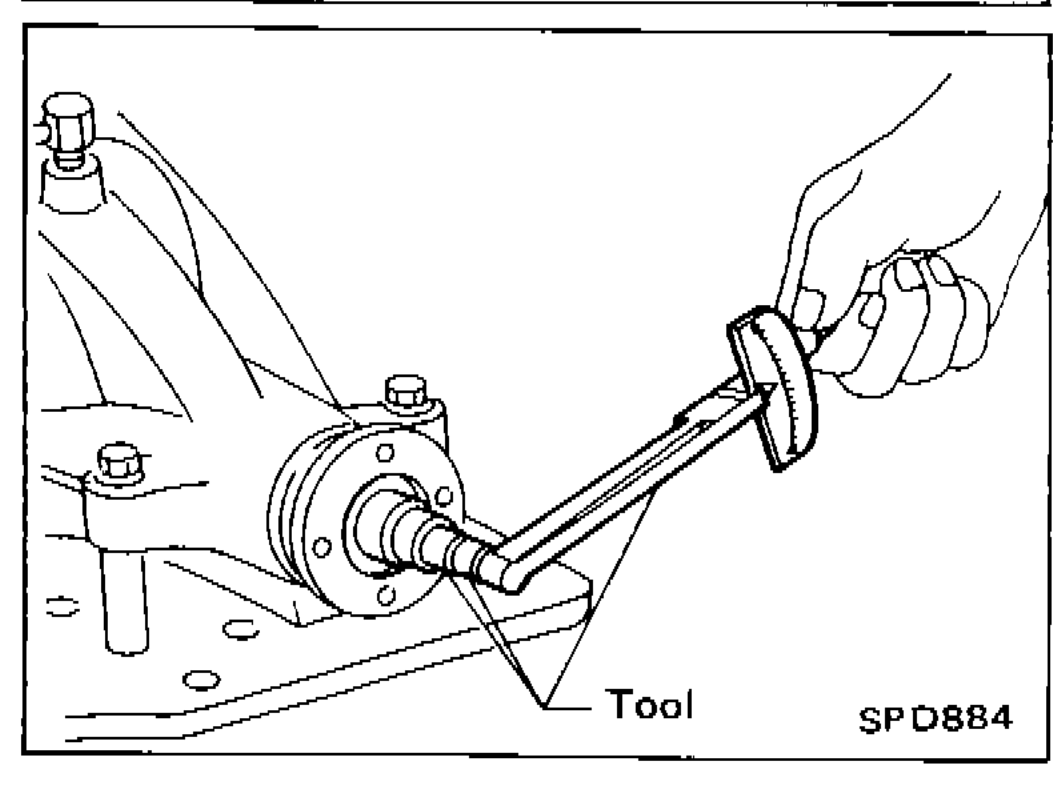 Tool being used to measure pinion bearing preload on differential carrier