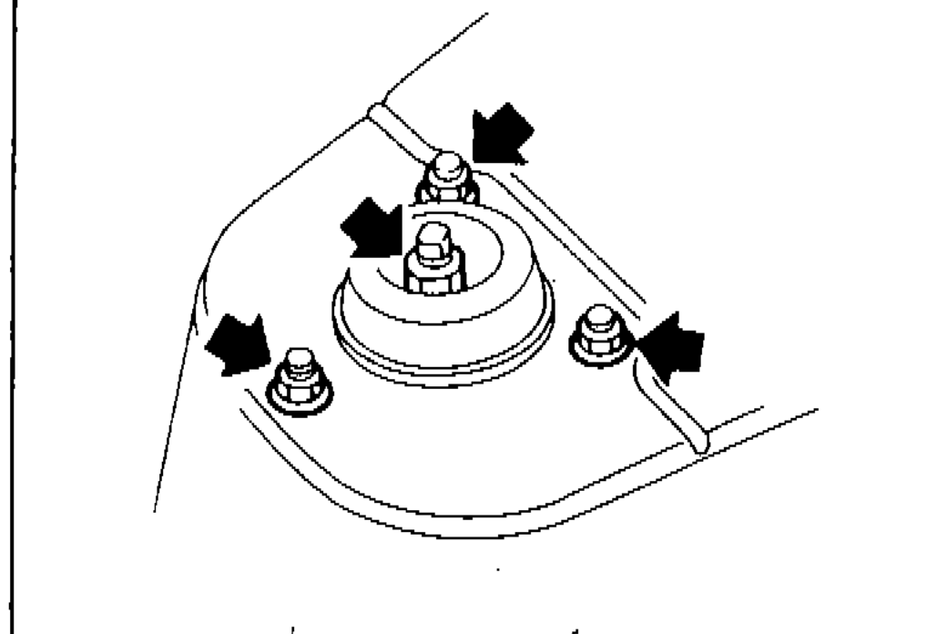 Strut top mount nuts with arrows indicating tightening points