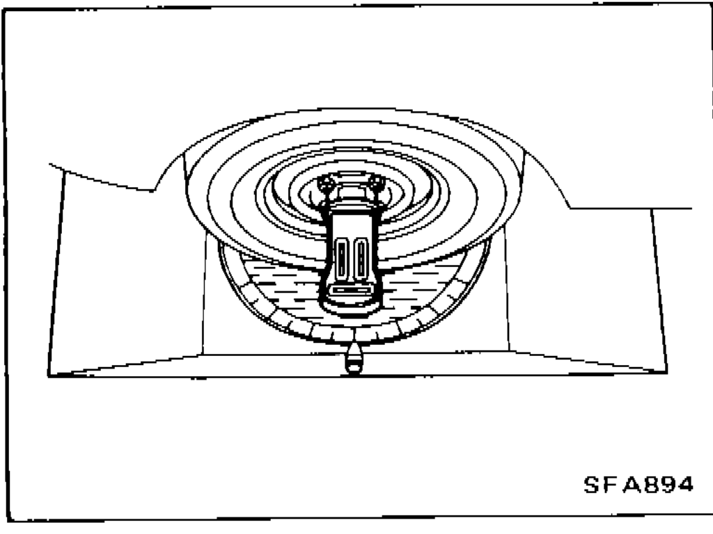 Top view of front strut/suspension upper mount showing camber/caster adjustment area