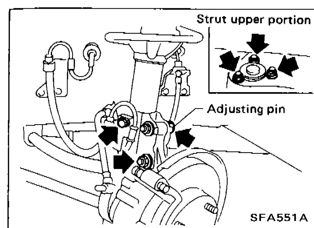 Strut upper portion showing adjusting pin and fixing bolts/nuts location on hoodledge