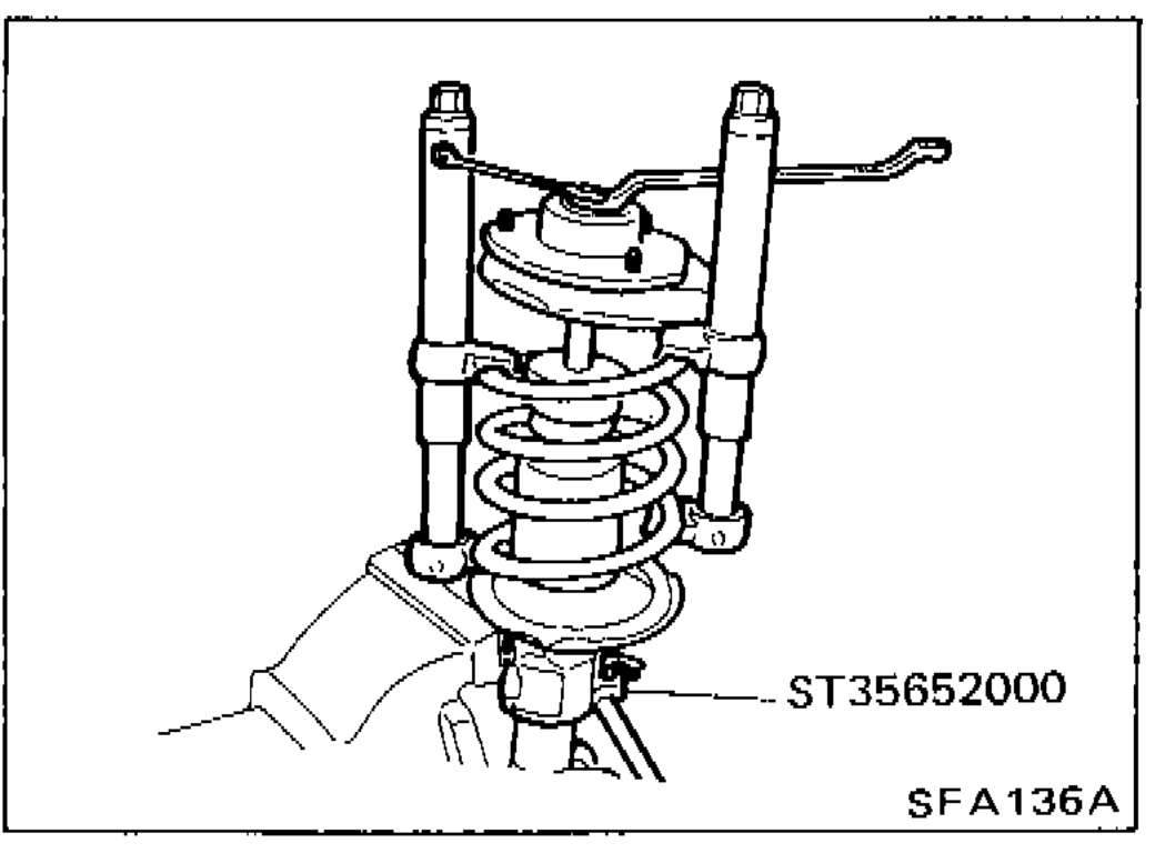 Removing piston rod lock nut using Tool ST35652000