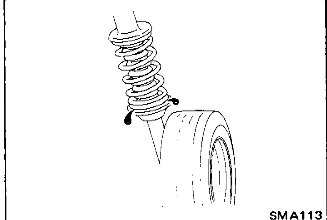 Illustration of rear shock absorber to be checked for oil leakage or other damage