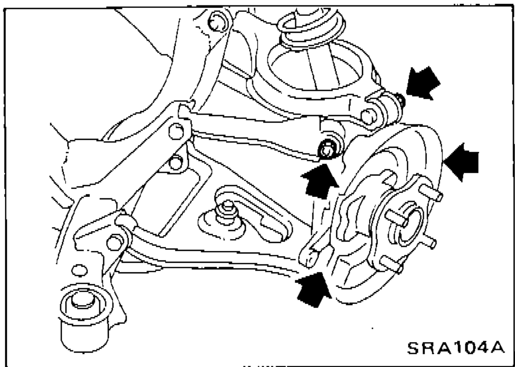 Removal of axle housing showing mounting bolt locations with arrows