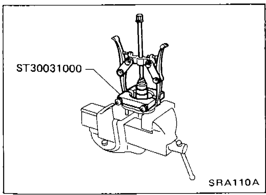 Bearing replacer/puller tool ST30031000 used to remove inner race from hub