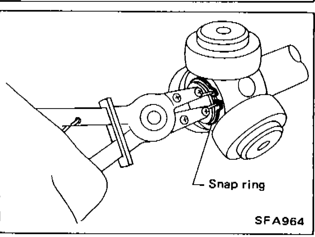 Snap ring "B" being pried off the wheel-side spider assembly.