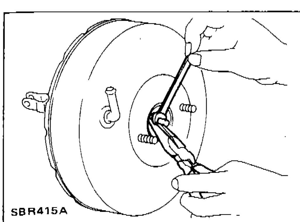 Adjustable wrench / spanner adjusting the booster output rod length on the booster face.