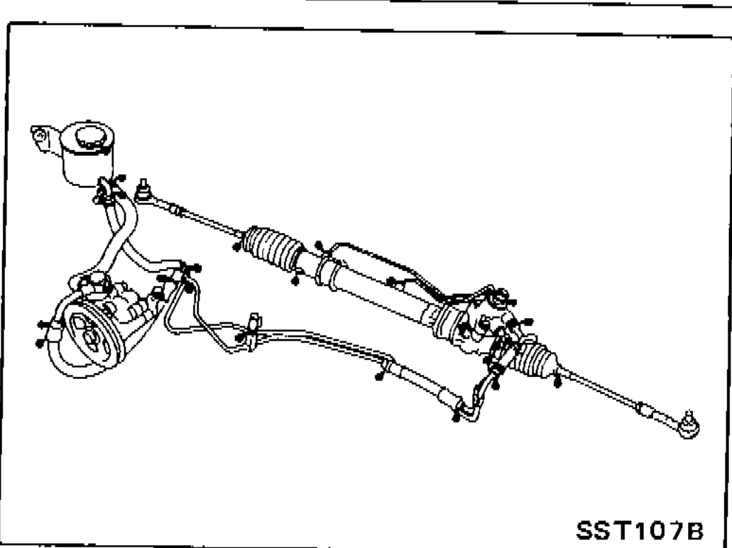 Power-steering rack and pinion under the vehicle with hand turning the steering wheel during the lock-position leak test.