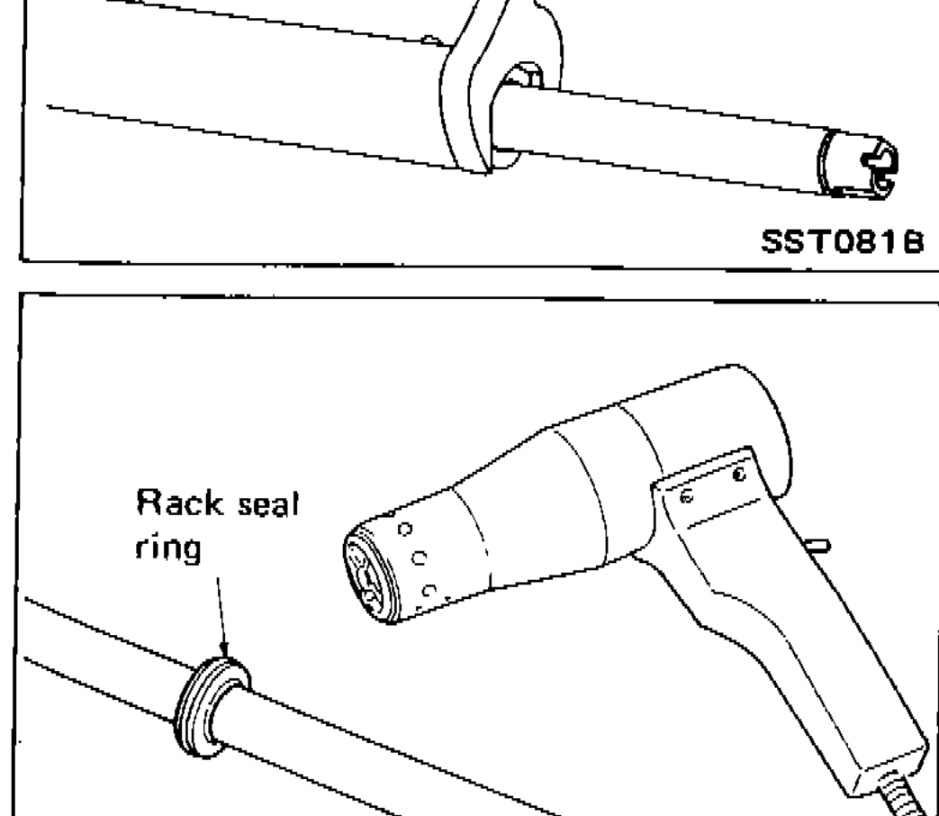 Suitable tool removing the end cover assembly from the gear-housing end; rack assembly being drawn out.