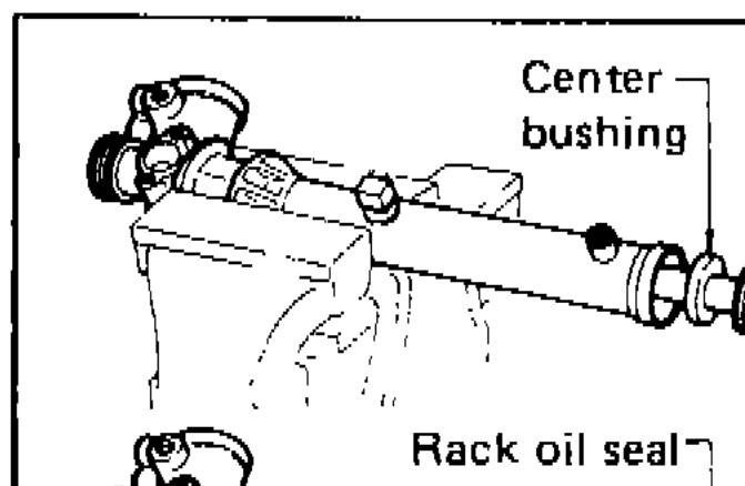 Plastic film placed over the rack teeth to protect the rack oil seal during installation; rack oil seal slid onto rack with film in between.