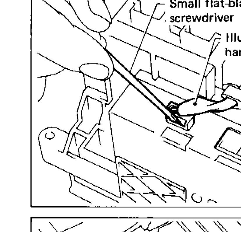Small flat-bladed screwdriver disconnecting the illumination harness connectors at the top of the push control unit.