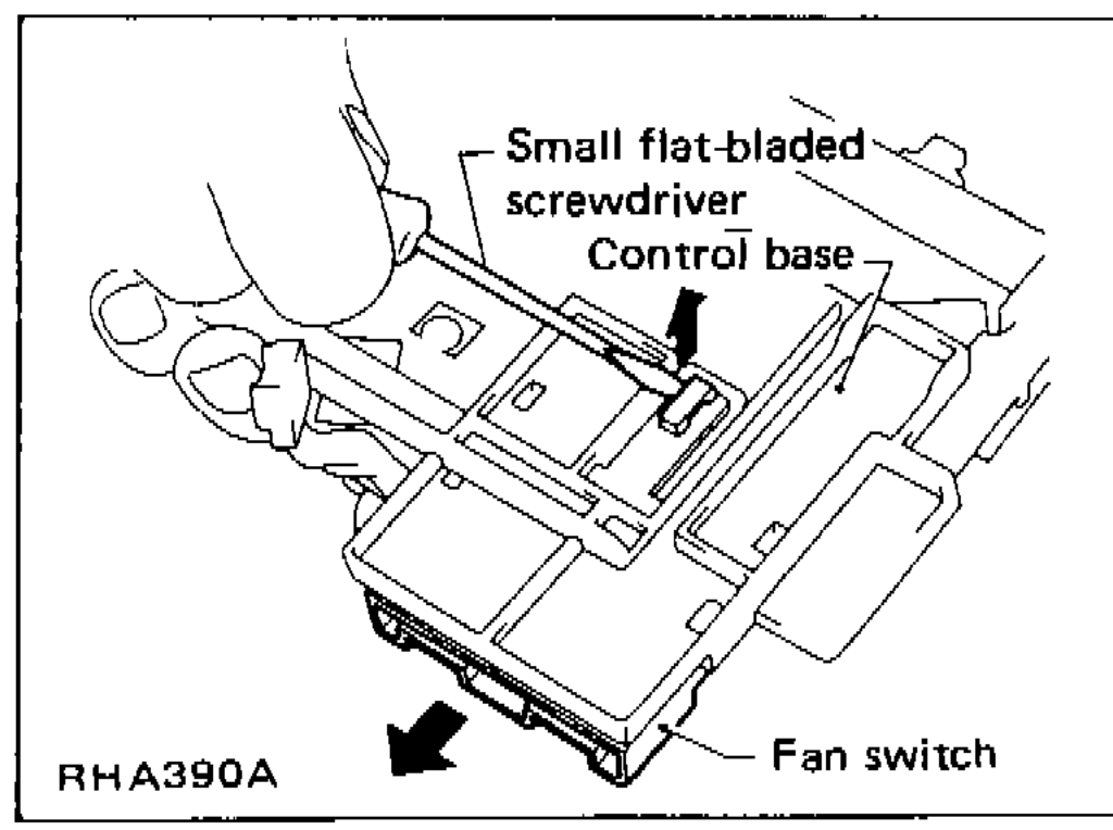 Small flat-bladed screwdriver releasing the fan switch from the control base.