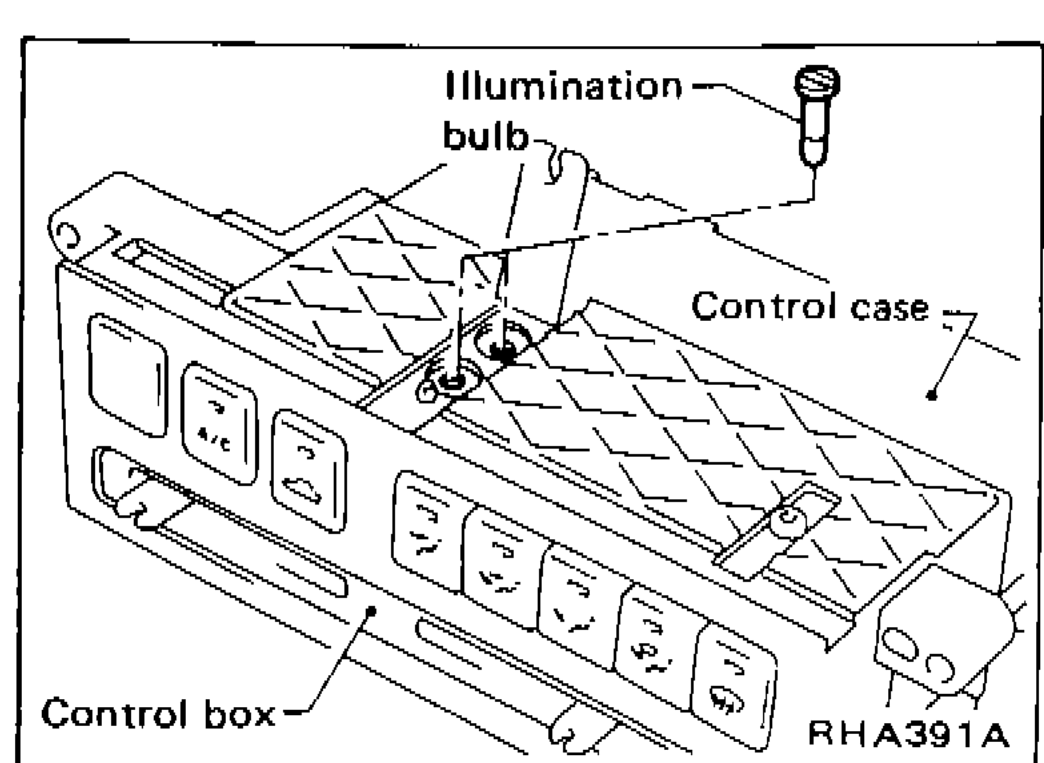 Illumination bulb being unscrewed from the control case (top of push control unit body); control box on the lower portion.